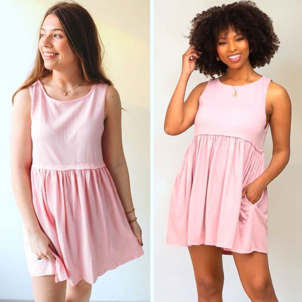 Blush Pink Babydoll Mini Dress Pockets Sleeveless | AEMI+CO | Large NWT - Picture 4 of 16
